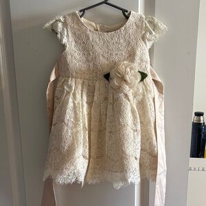 Rare Editions Cream Lace Dress with Floral Detail
